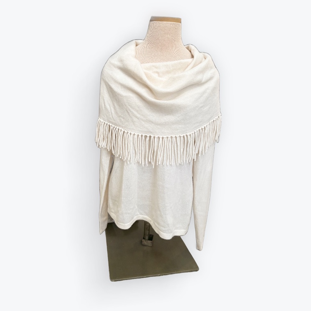 NWT Minnie Rose Cashmere Sweater Fringe Cream Large